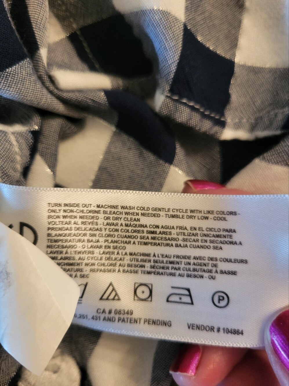 Gloria Vanderbilt Navy & White Buffalo Check Button-Down Shirt - Picture 7 of 8